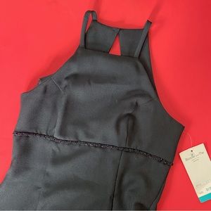 Vintage 90s Solid Black Beaded Babydoll Cocktail Dress